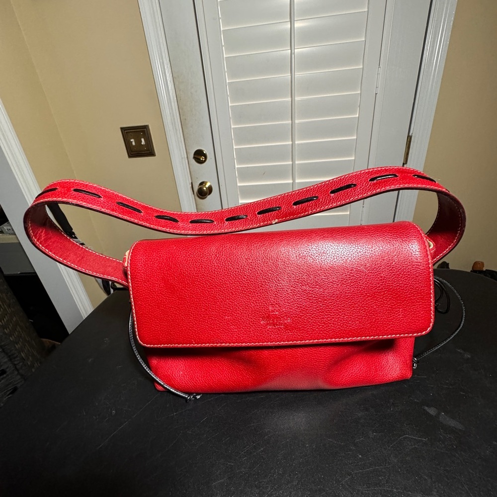 Kate Spade red with black leather lace handle shoulder bag - Picture 3 of 10